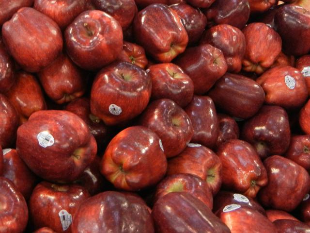 Red delicious apples, dark red in color