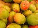 Mangos with green, red, and yellow color